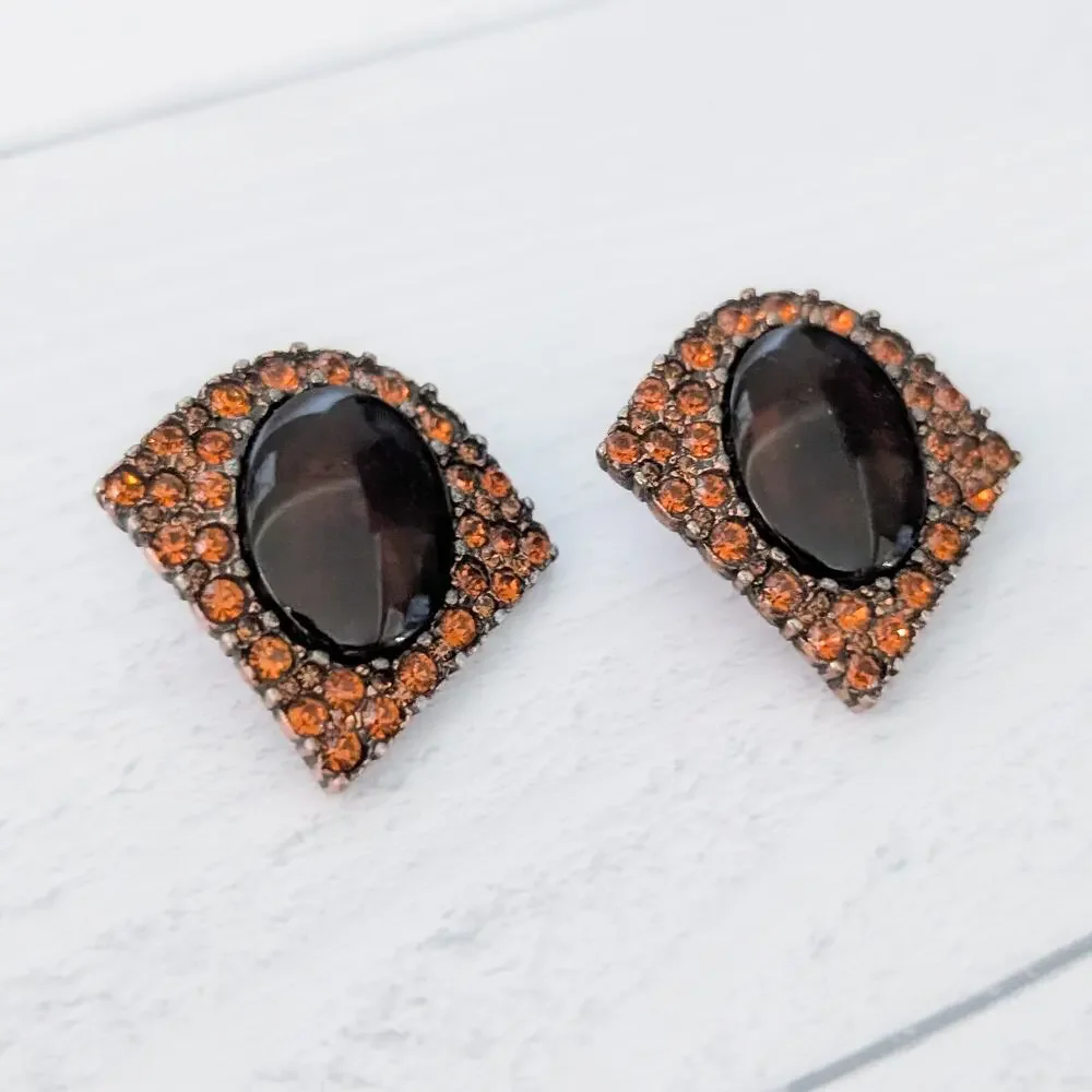 Vintage Clip On Earrings Dark Orange & Brownish Tones Statement 1 & 1/8